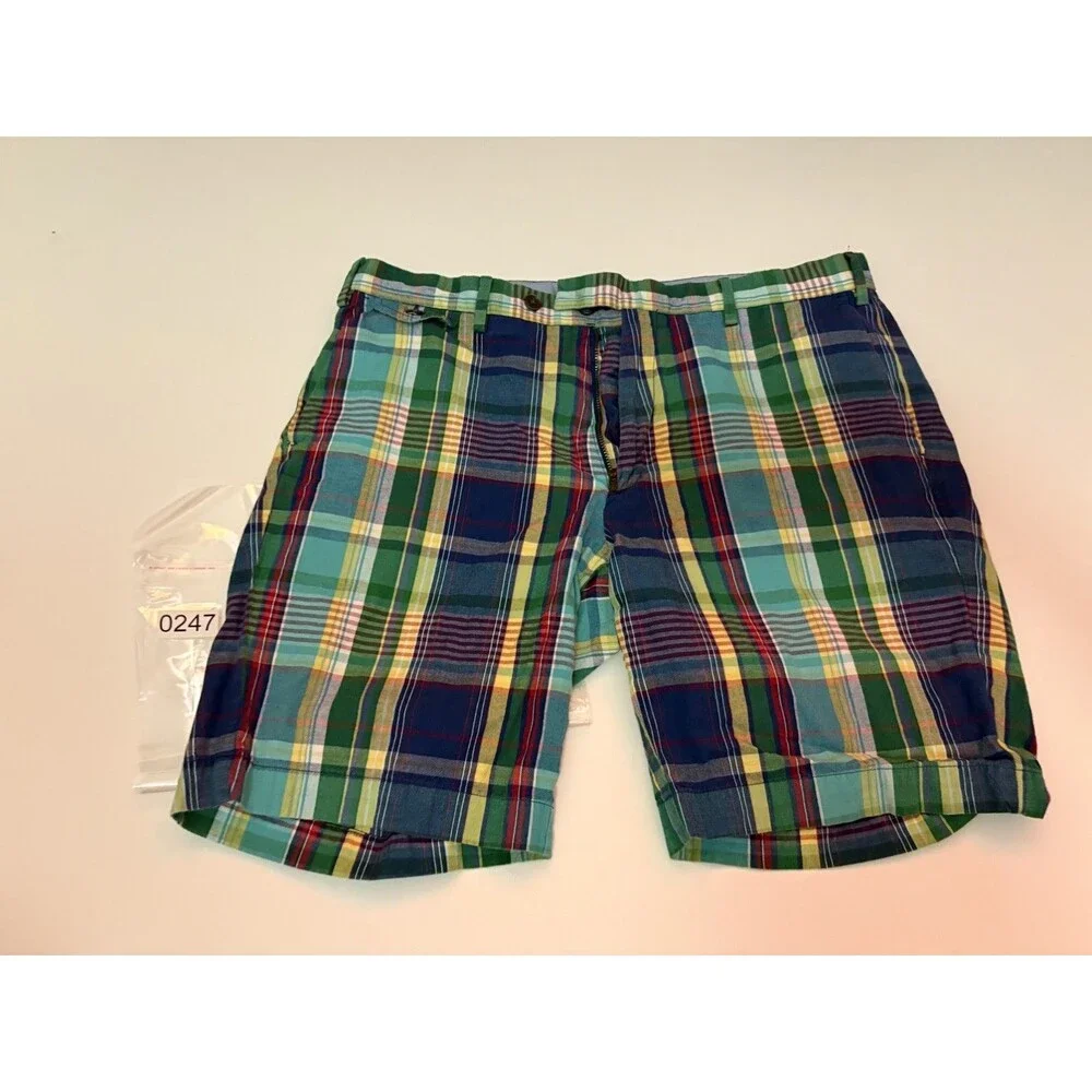 Vintage Mens 34 Polo Ralph Lauren Plaid Shorts Green Blue Colorful Preppy